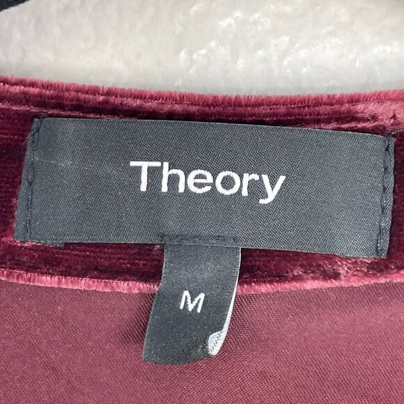 Theory Womens Medium Burgundy Tux Tunic Luxe Velvet Long Sleeve Top Shirt - Picture 3 of 12
